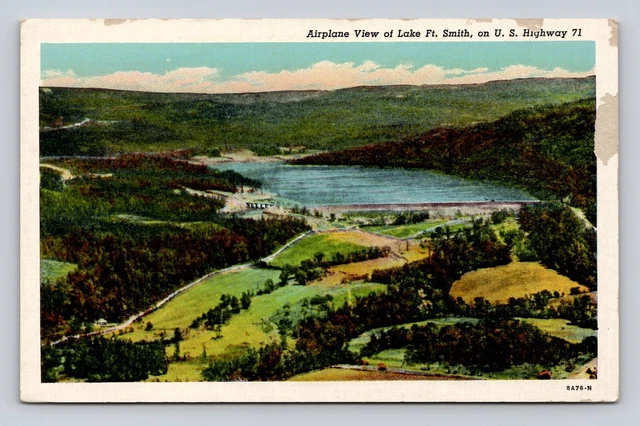 Postcard Airplane View Of Lake Ft. Smith On U.S. Highway 71 Arkansas