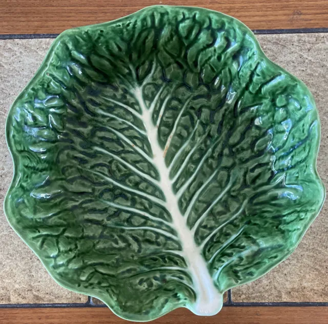 Antique Green Cabbage 9.5” Serving Bowl Cabbageware Lettuce Portugal Majolica