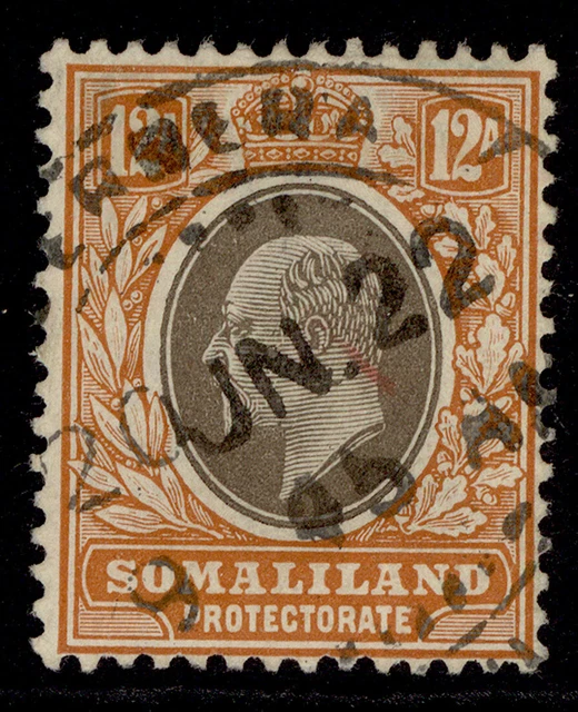 SOMALILAND PROTECTORATE EDVII SG53, 12a black & orange-buff, FINE USED. Cat £12.