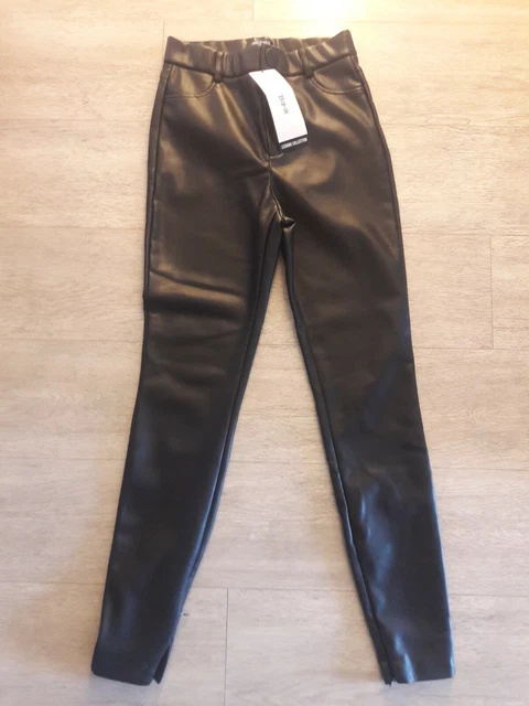 Pantalon Zara Simili Cuir Noir - Taille Haute, Coupe Skinny, Cheville Zippée, Taille XS, Neuf