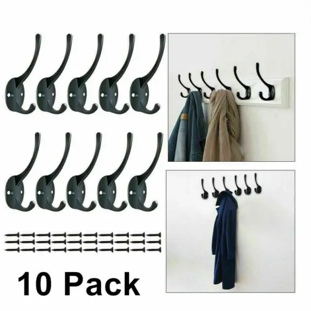 10X Classic Antique Industrial Style Double Coat Hook Cast Iron Hanger Hook New