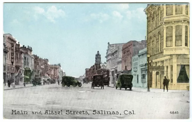 1910s SALINAS CALIFORNIA MAIN STREET~RARE ORIGINAL UNUSED HAND-COLORED POSTCARD