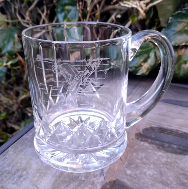 EDINBURGH CRYSTAL Glass Etched GOLF 5" Beer Tankard