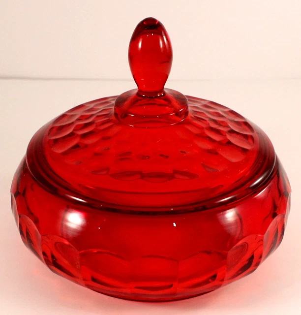 VIKING RED RUBY Glass Candy Dish w/ Lid MidCentury EXC 29.95