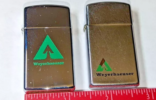 Vintage 2 Slim Zippo Lot Weyerhaeuser