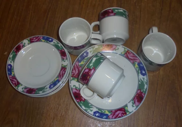 4 x Crown Dynasty Trios ~  4 Cups, 4 Saucers, 4 Side-plates ~ Floral edge