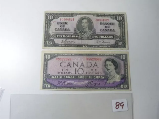 Vintage Canada  2X Banknote 1937 & 1954 10 Dollars  N89
