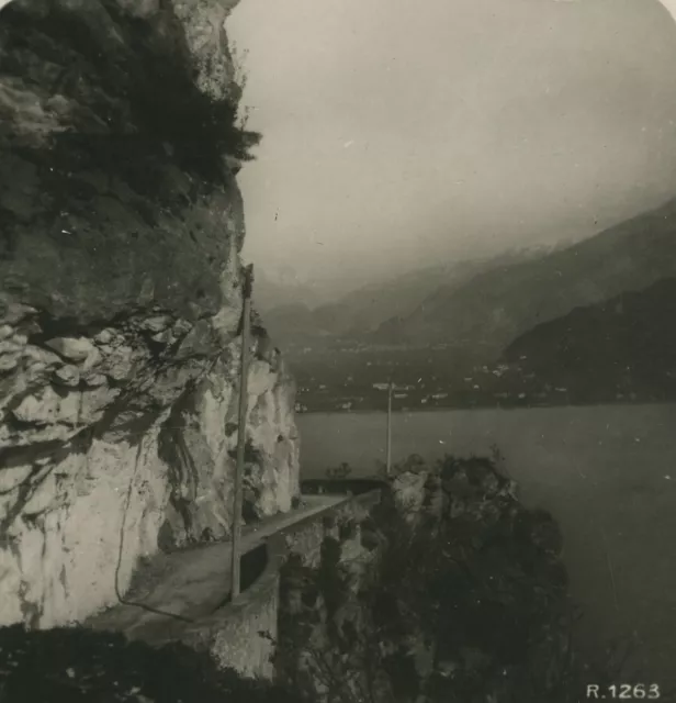 Italie Lac de Garde route de Ponale Torbole ancienne photo stereo 1900