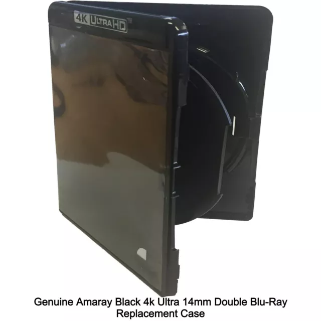 50 x Genuine Amaray Black 4k Ultra HD 14mm 2 Disc Double BluRay Replacement Case