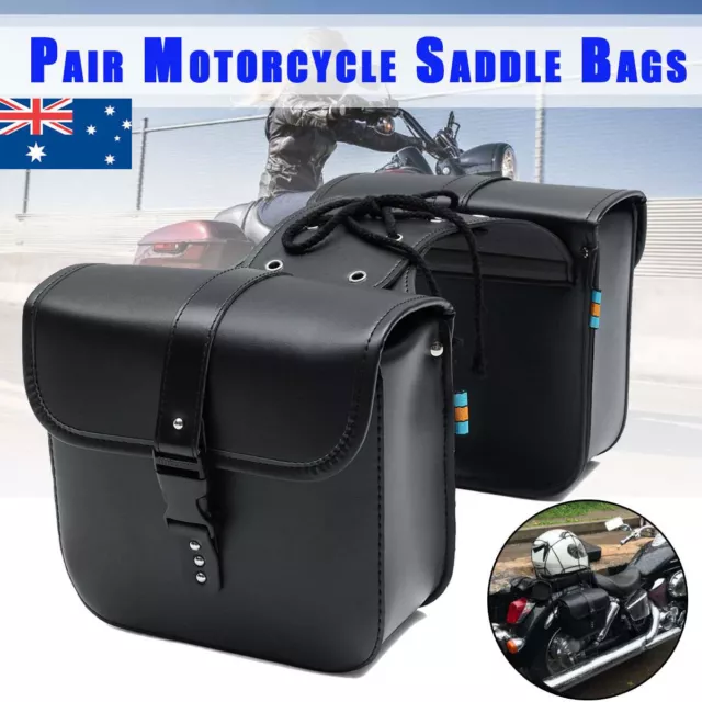 2PCS PU Leather Motorcycle Side Saddle Bags Universal Saddlebags Luggage Panier