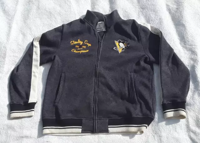 CCM Pittsburgh Penguins Coat Jacket Grey Fleece Lined Full Zip Stanley Mens XL