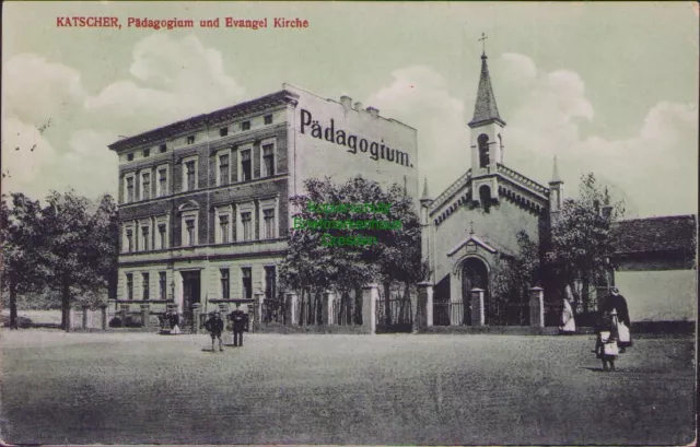 158345 AK Katscher Kr. Leobschütz 1918 Kietrz  Pädagogium und Evangel. Kirche