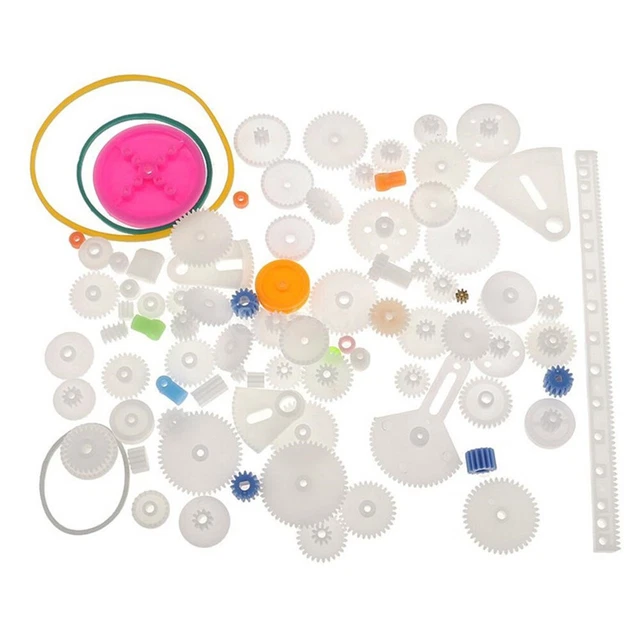 Kit 64 Types Engrenages Plastique - Couronnes, Droits, Poulies, Vis Sans Fin, Pour Modèles Réduits, Robots, Jouets DIY Scientifiques