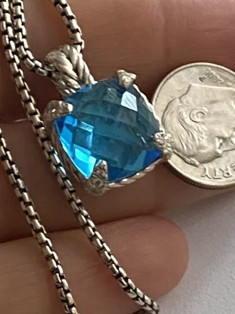 David Yurman 14mm Chatelaine Pendant Necklace Blue Topaz & Diamonds 2