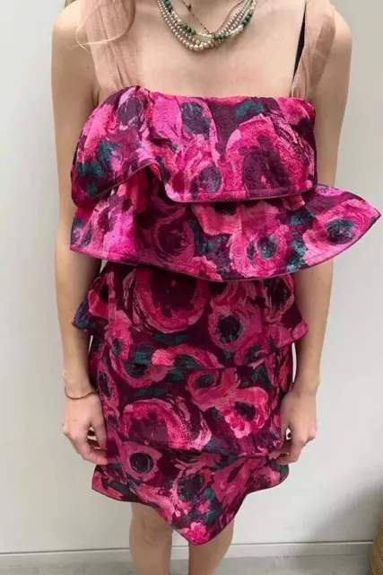 Stunning  Designer Lanvin for H&M Hot Pink Ruffle Frill Mini Dress UK 12 NWT