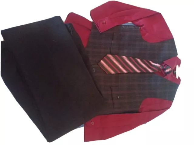 Boys Vest Set with Colored Dress Shirt, Tie Pinstripe Vest and Pants Size 5