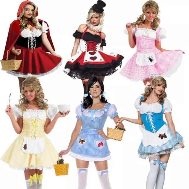 Ladies Halloween Fancy Dress Alice Dorothy Muffet Goldilock Riding Hood Costume