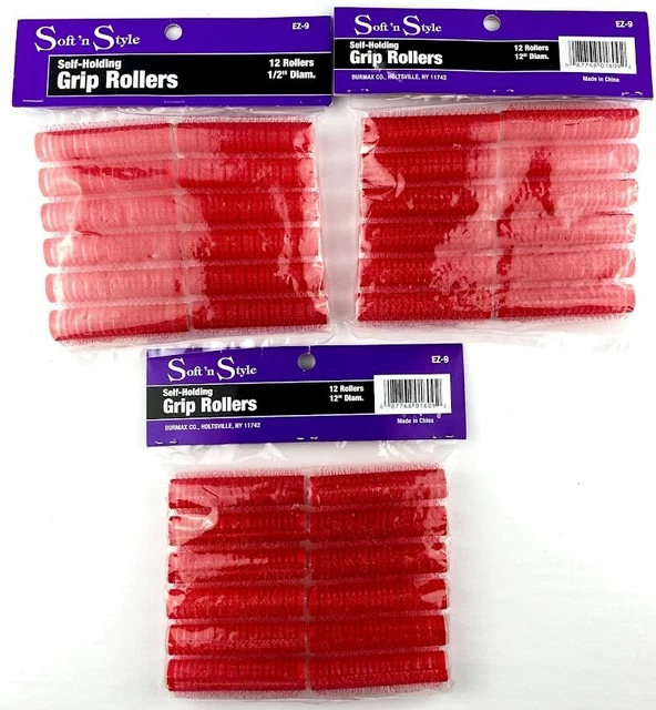 Rodillos de agarre jumbo rojos suaves 'N estilo 1/2" 12 por bolsa, 3 bolsas en total • NUEVOS