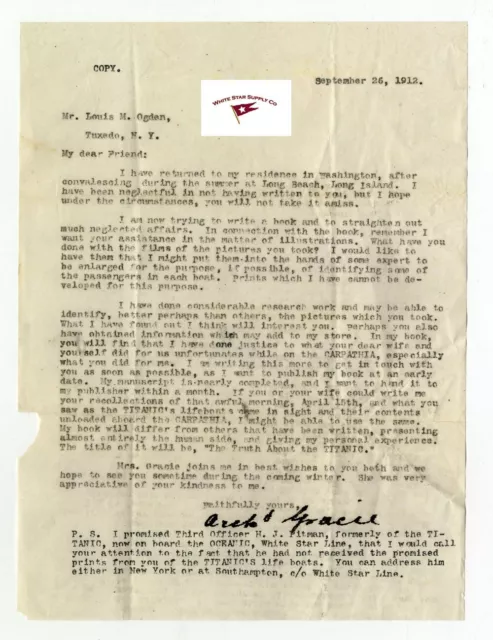 Rms Titanic, Archibald Gracie Letter To Louis Ogden September 1912