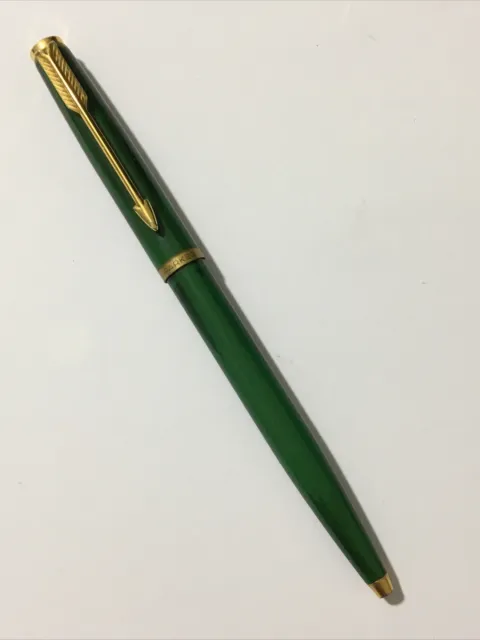 Rare Vintage Parker 35 Malachite Green Chinese Lacquer Gold Trim Ballpoint Pen.