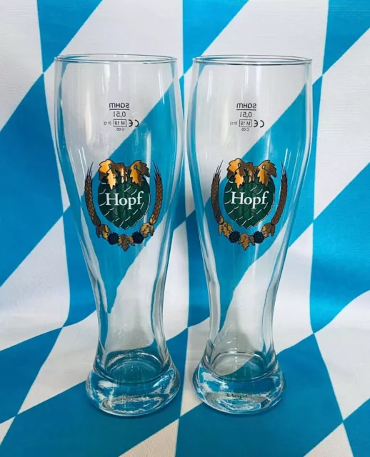 2x Hopf Weizen Weißbier Glas Weizenglas Miesbach Bier Beer Bavaria 0,5l neu