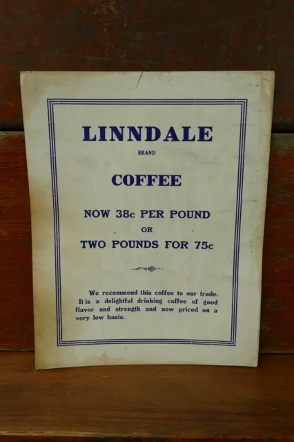 Vintage 1930s/1940s Linndale Brand Coffee Grocery Cardboard Advertising Sign
