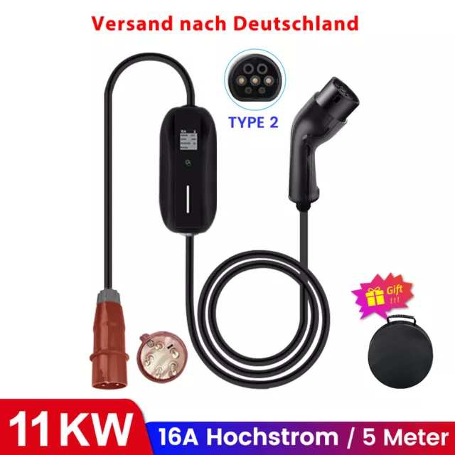 Typ 2 16A Schnell Ladekabel 5m 3 Phase 11KW für Elektroauto Ladestecker