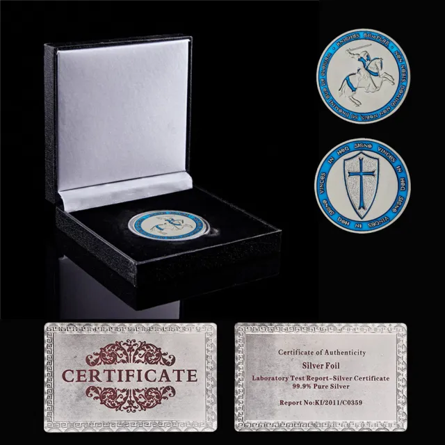 Euro Blue Knights Crusaders Cross Holy Sword Templar Commemorative Coin W/ Box