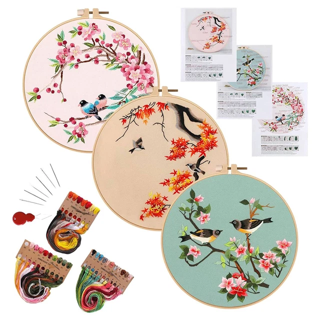 Kit De Broderie Débutant 3 Pièces - Point Croix Complet Avec Cerceau, Fils Et Instructions - DIY Pour Adultes Et Enfants Activité Manuelle Anti Stress Cadeau