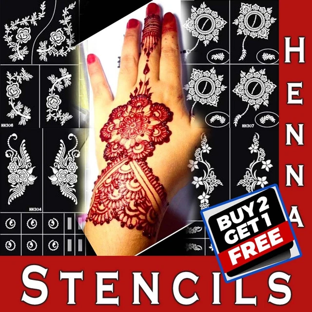 LARGE MEHNDI STENCILS Henna Template Temporary Tattoo Body Art Glitter Hand £3.98 PicClick UK