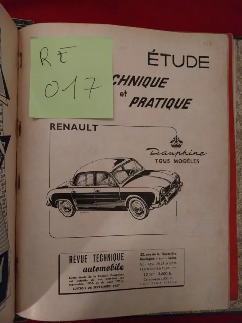 REVUE TECHNIQUE RENAULT DAUPHINE 5 Cv 845 Cc Rta 1956 1958 Tous Modèles