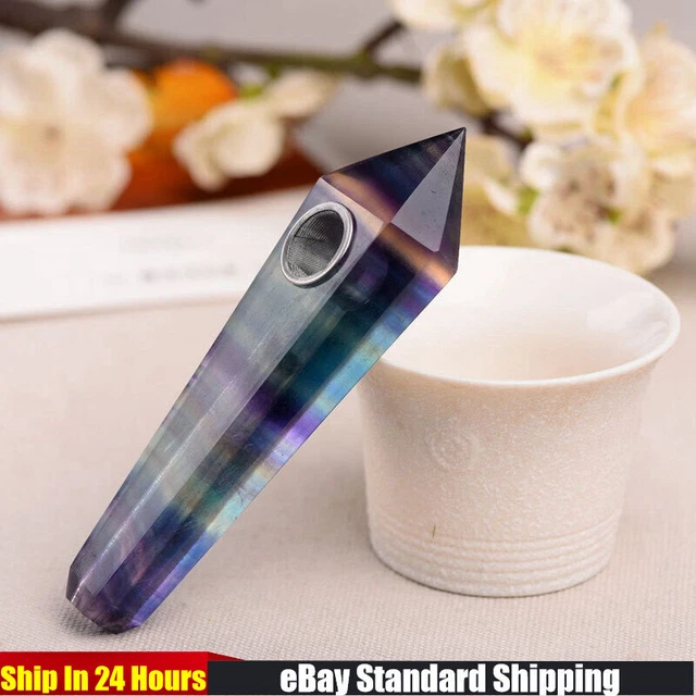 Raw Natural Colorful Fluorite Stone Smoking Pipe Quartz Crystal Point Wand Reiki