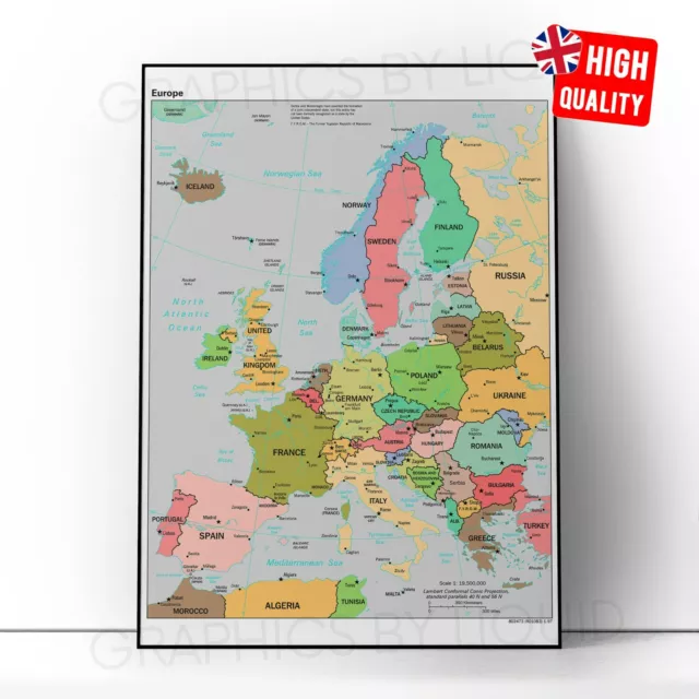 Map Of Europe Educational School Homework Poster Print School Study