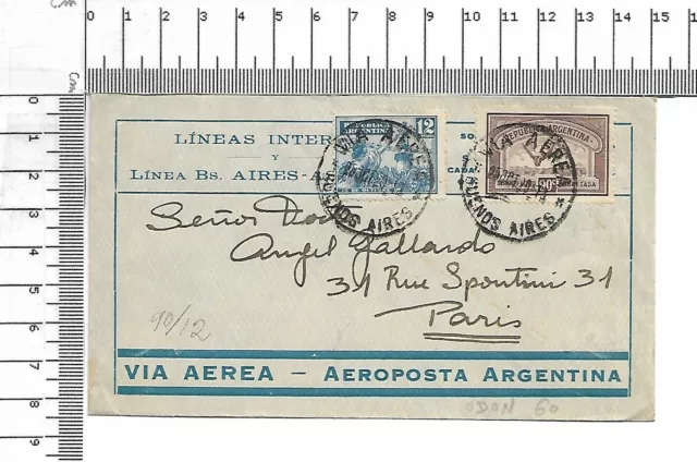 Aeroposta Argentina 25 oct 1929 Linease Interior Buenos Aires via aerea ; 61497