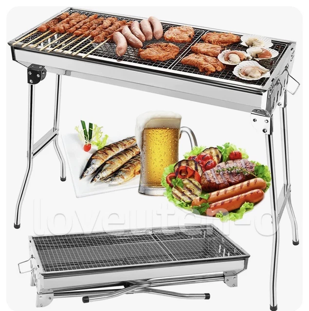 FOLDING BBQ GRILL Barbecue Charcoal rack Shish Kebab stainless steel