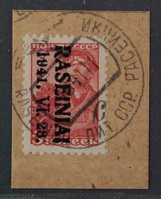 Raseiniai 1 III K, 5 K. KOPFSTEHENDER AUFDRUCK auf Briefstück, geprüft KW 600,-€