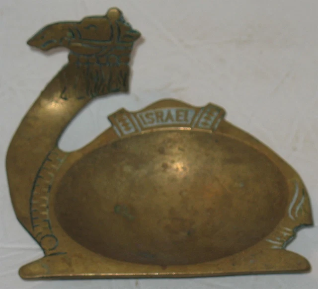 Vintage Hakuli Israel Brass Camel Trinket Dish Catch-All Great Patina