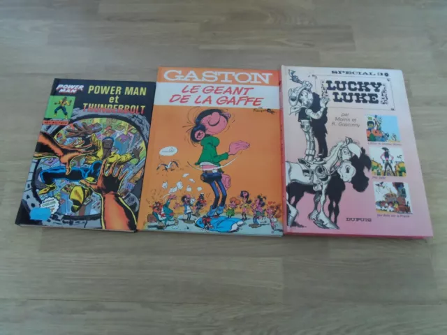 lot de 3 bd gaston,lucky luke special 3, power man année 70/80