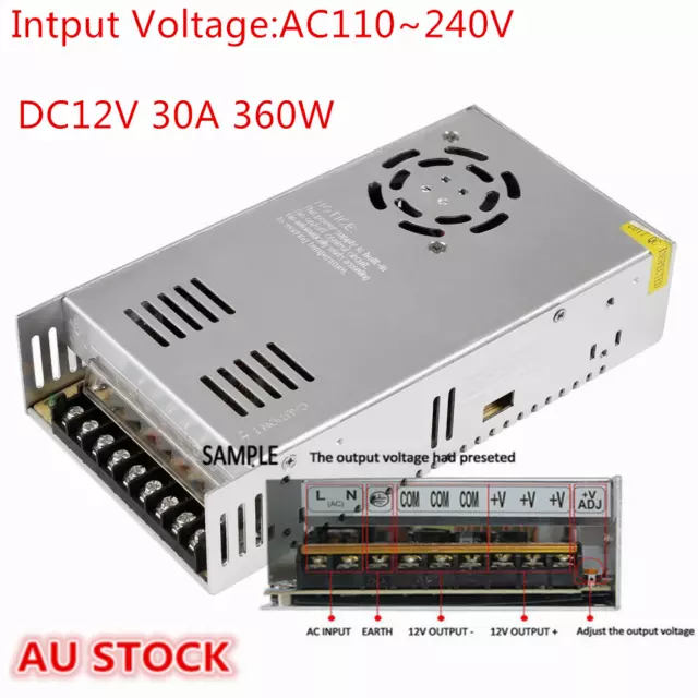 AC 110V/240V TO DC 12V 10/20/30A 120/240/360W Transformer Regulated Power Supply 2