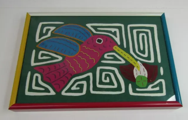 Kuna Indian Hand Sewn Bird Hummingbird Mola Art San Blas 11 1/4" X 7 3/4"
