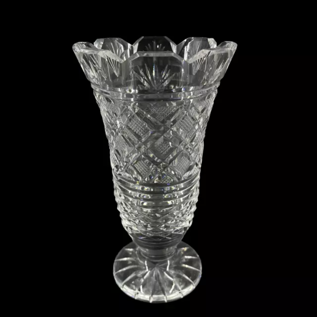 Vintage Waterford Signed Cut Crystal Vase Georgian Strawberry Castle Top 7"