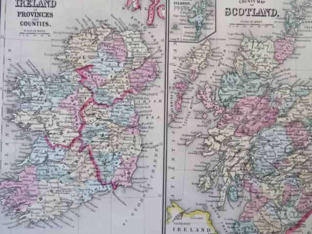 Ireland & Scotland 1860 Mitchell hand colored map