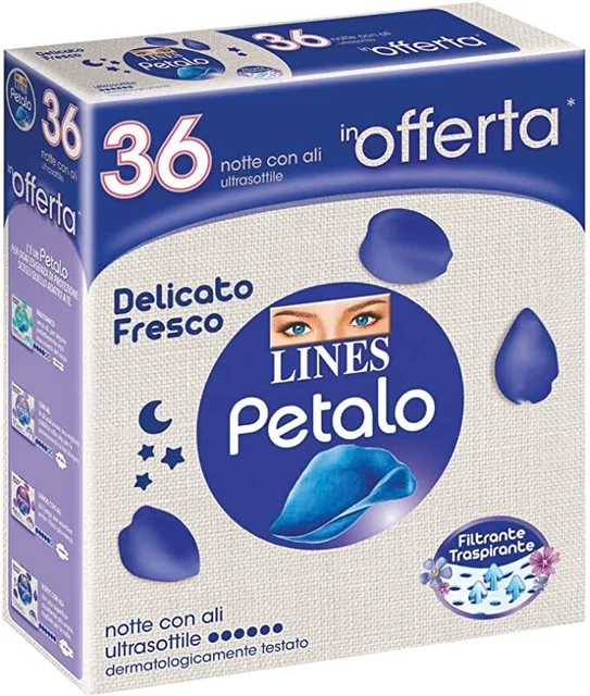 LINES PETALO Assorbenti Notte con Ali, PACCO SCORTA, Confezione da 36 Pezzi