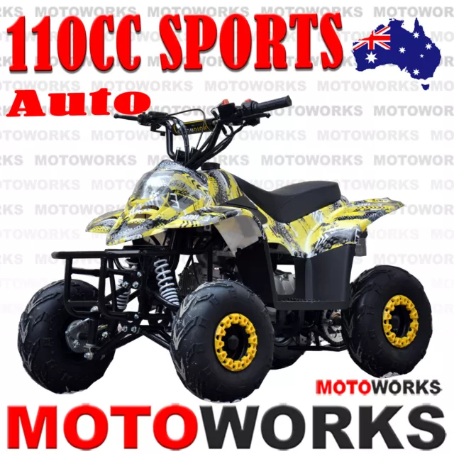 MOTOWORKS 110CC sports Auto ATV QUAD Dirt Bike Gokart 4 Wheeler Buggy kids yello
