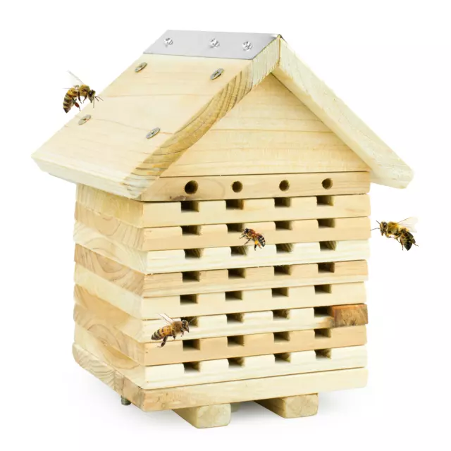 Solitary Bee House Natural Wooden Hive Insect Hotel Bug Shelter Moth Ladybird