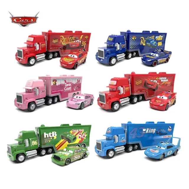 Disney Pixar Cars McQueen,The King,Chick Hicks,Black Storm Mack Truck & Car Toy