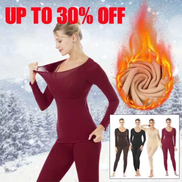 Womens Thermal Long Johns Top Bottom Underwear Trouser Baselayer Set Full Sleeve