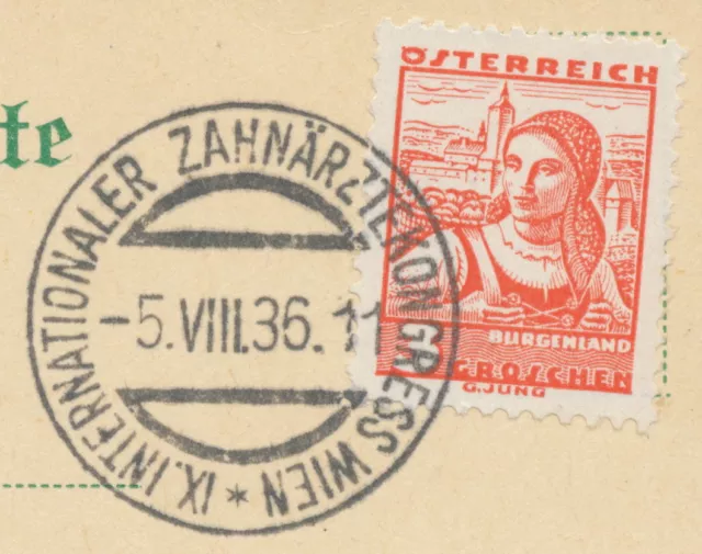 Österreich Sonderstempel 1936 „Ix. Internationaler Zahnärztekongress Wien 5.Viii