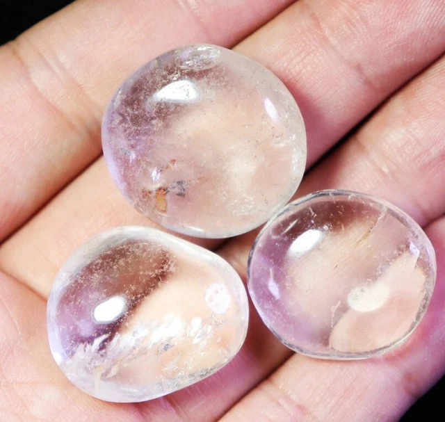3pcs Natural White Clear Quartz Crystal Polished Palm Stone Reiki Madagascar