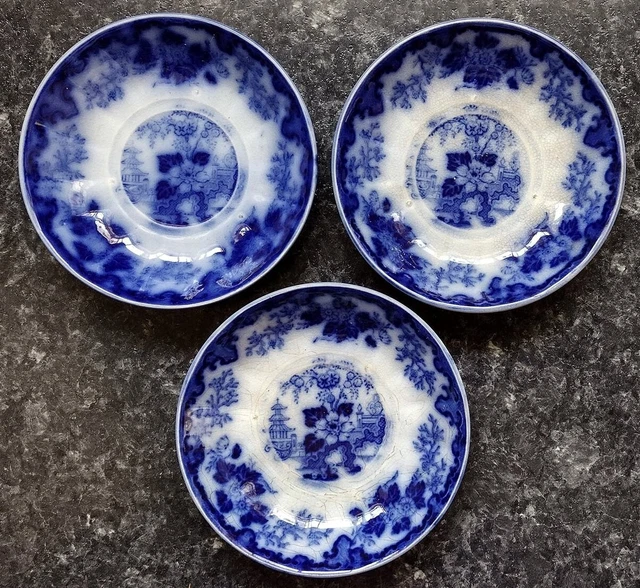 3 Flow Blue Child's Bowls Scinde 4 1/2 inch diameter Oriental Stone J & G Alcock